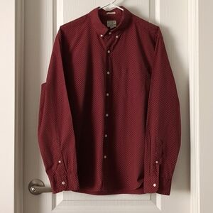 Men's J. Crew Dark Red Dot Slim Untucked Button down Shirt L
